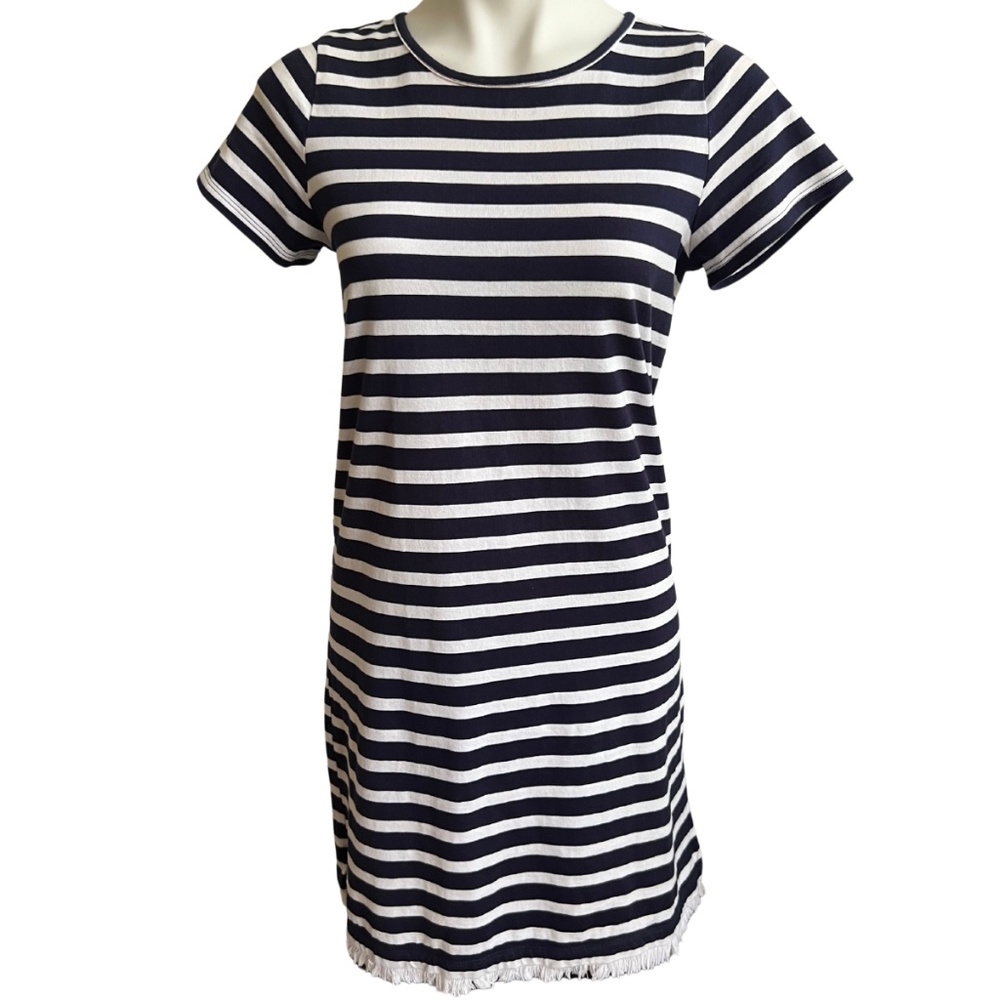 Allison Joy Striped Fringe Dress Navy White Size XS